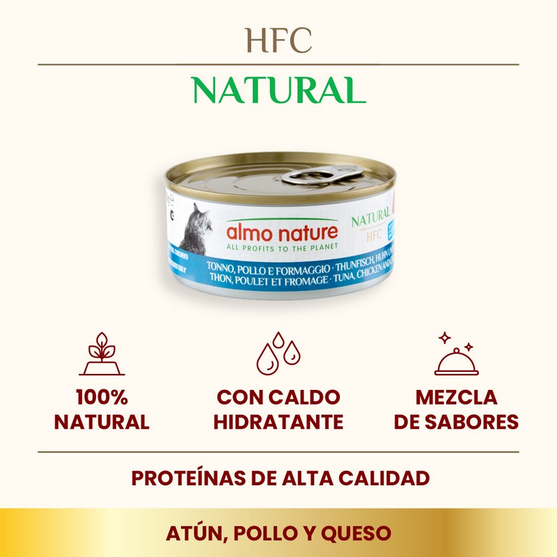 5+1 ALMO NATURE HFC CAT Natural Atún, Pollo y Queso 150 g PACK AHORRO
