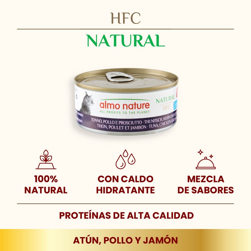 5+1 ALMO NATURE HFC CAT Natural Atún, Pollo y Jamón 150 g PACK AHORRO
