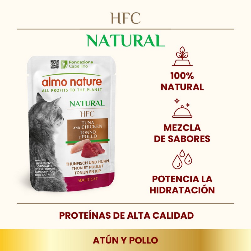 ALMO NATURE HFC NATURAL POUCH para Gatos 55g Atún y Pollo