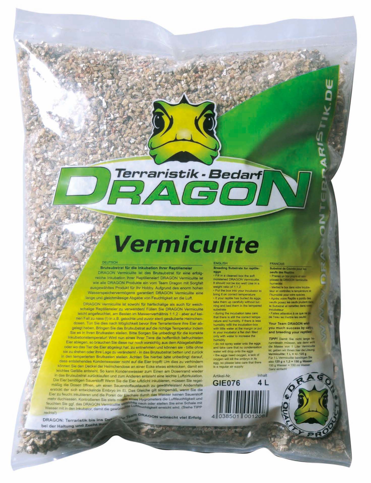 Vermiculita 4l Dragon, granulado 3-6mm, especial para incubación