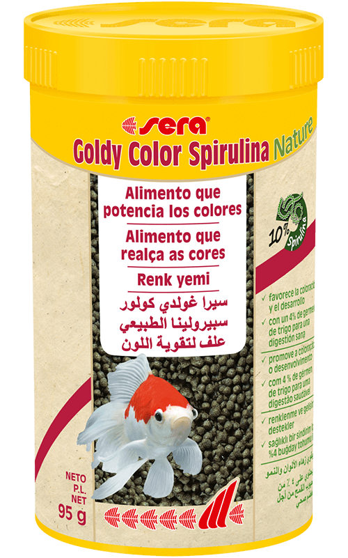 SERA Goldy Spirulina Nature 250ml ( alimento peces agua fría, en escamas)