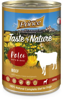 PRINCE Paleo Ternera con Papaya, Zanahorias y Espinacas 400g Comida húmeda para Perros