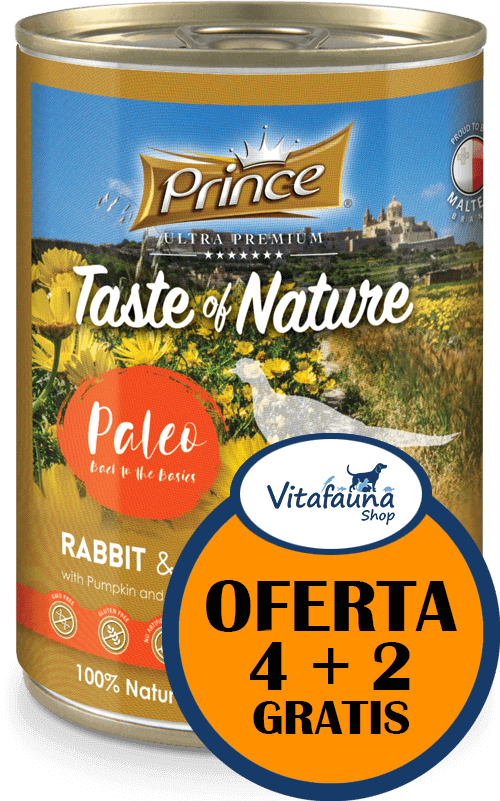 PRINCE Paleo Conejo y Faisán con Calabaza y Albaricoque 400g Comida húmeda para Perros // PACK 4+2