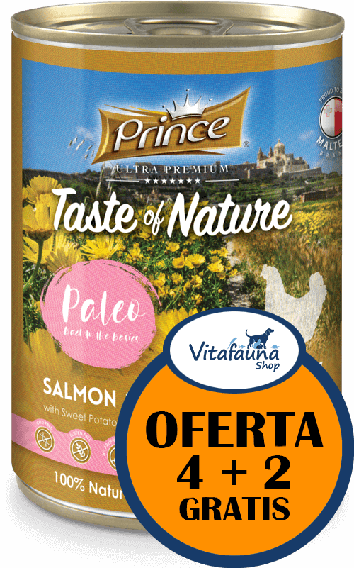 PRINCE Paleo Salmón y Pollo con Batata y Arándanos 400g Comida húmeda para Perros // PACK 4+2