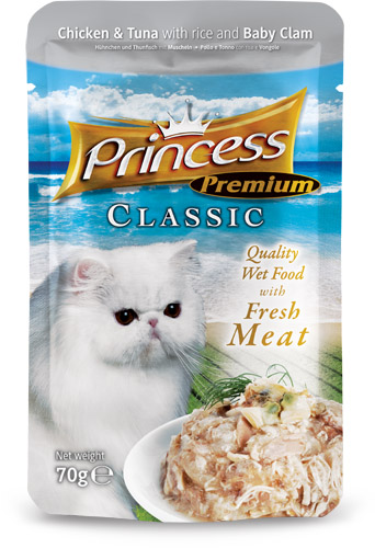 PRINCESS Premium Pollo y Atún con Arroz y Almejas 70g Comida húmeda para gatos