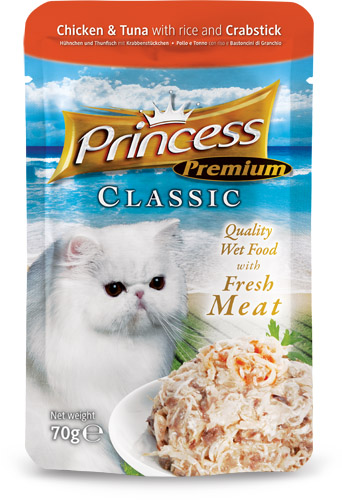 PRINCESS Premium Pollo y Atún con Arroz y Cangrejo 70g Comida húmeda para gatos