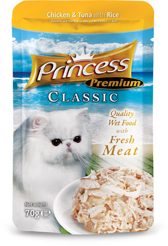 PRINCESS Premium Pollo y Atún con Arroz 70g Comida húmeda para gatos
