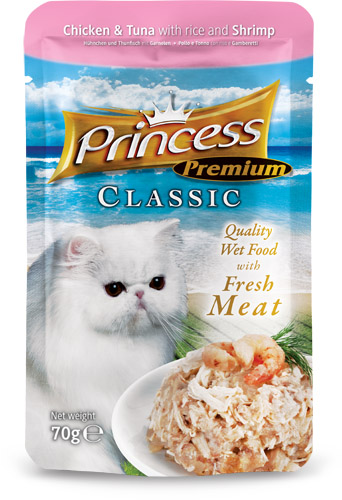 PRINCESS Premium Pollo y Atún con Arroz y Gambas 70g Comida húmeda para gatos