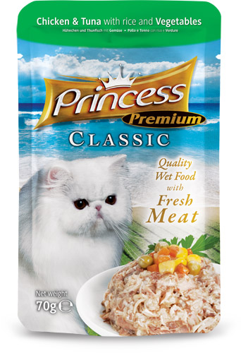 PRINCESS Premium Pollo y Atún con Arroz y Vegetales 70g Comida húmeda para gatos