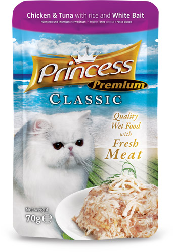 PRINCESS Premium Pollo y Atún con Arroz y Pescadito 70g Comida húmeda para gatos