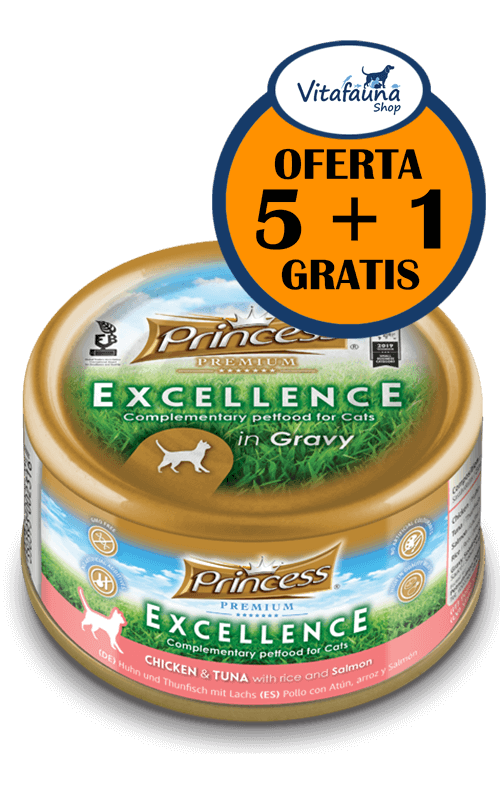 PRINCESS Excellence Pollo y Atún con Salmón 70g Comida húmeda para gatos PACK 5+1