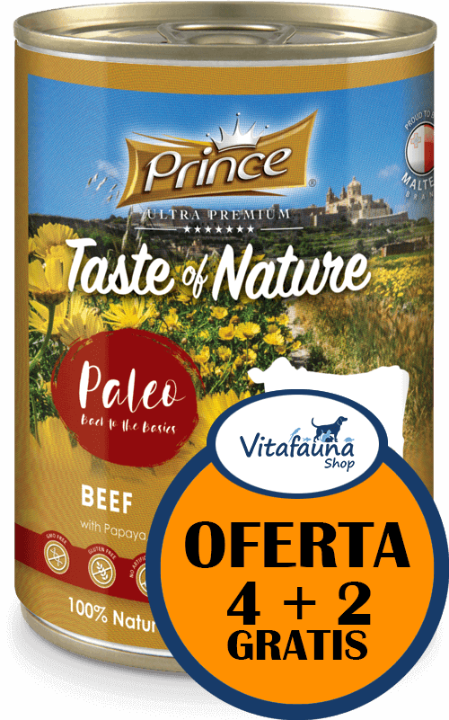 PRINCE Paleo Ternera con Papaya, Zanahorias y Espinacas 400g Comida húmeda para Perros // PACK 4+2